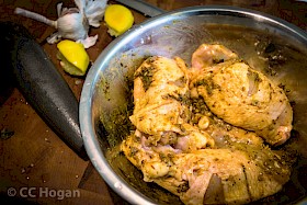 Chicken getting marinated